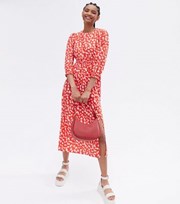 New Look Red Leopard Print Crepe Midi Smock Dress